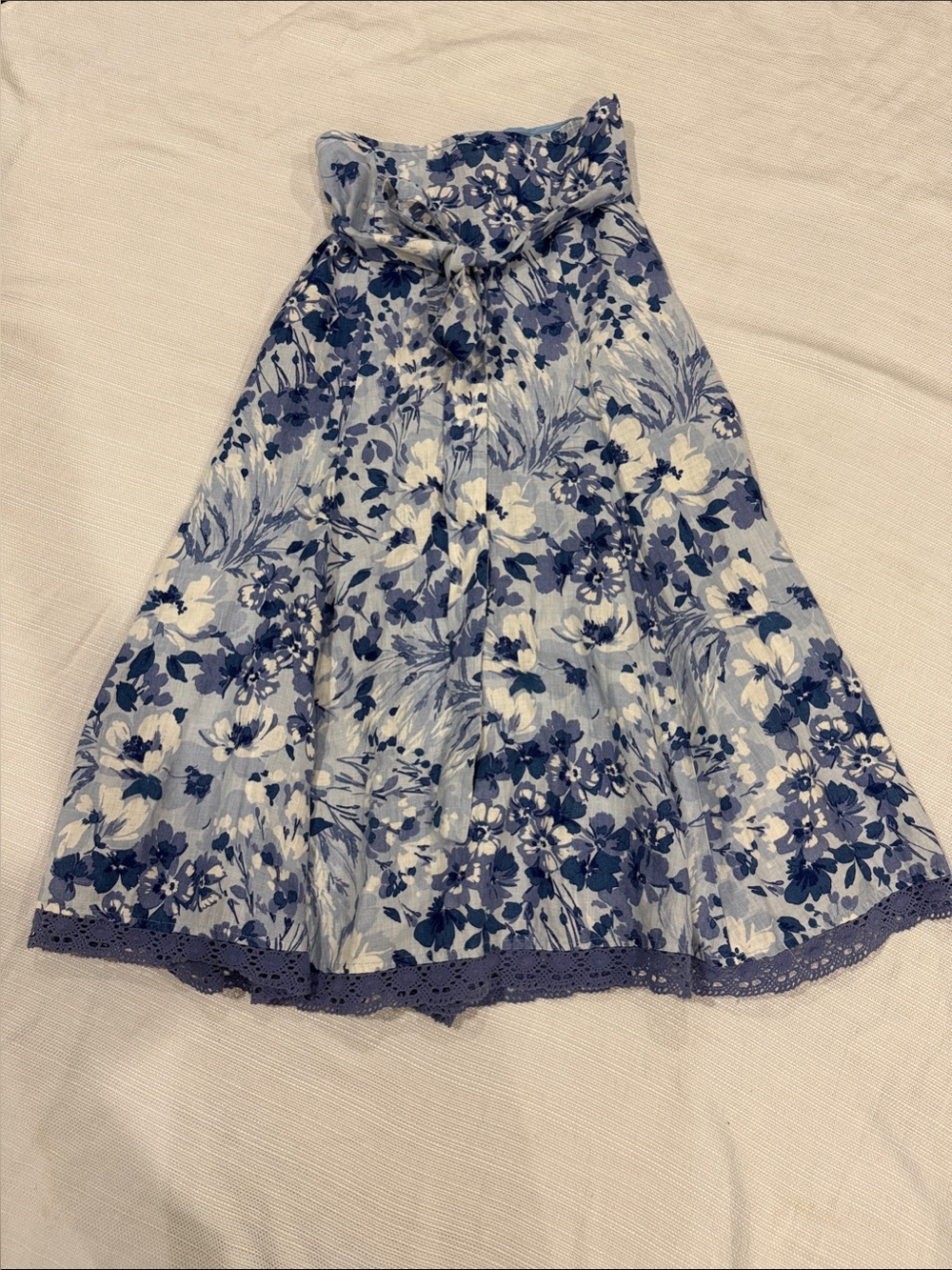 per una Blue and White Floral Tie-Waist skirt Line A 100% Linen New without tags